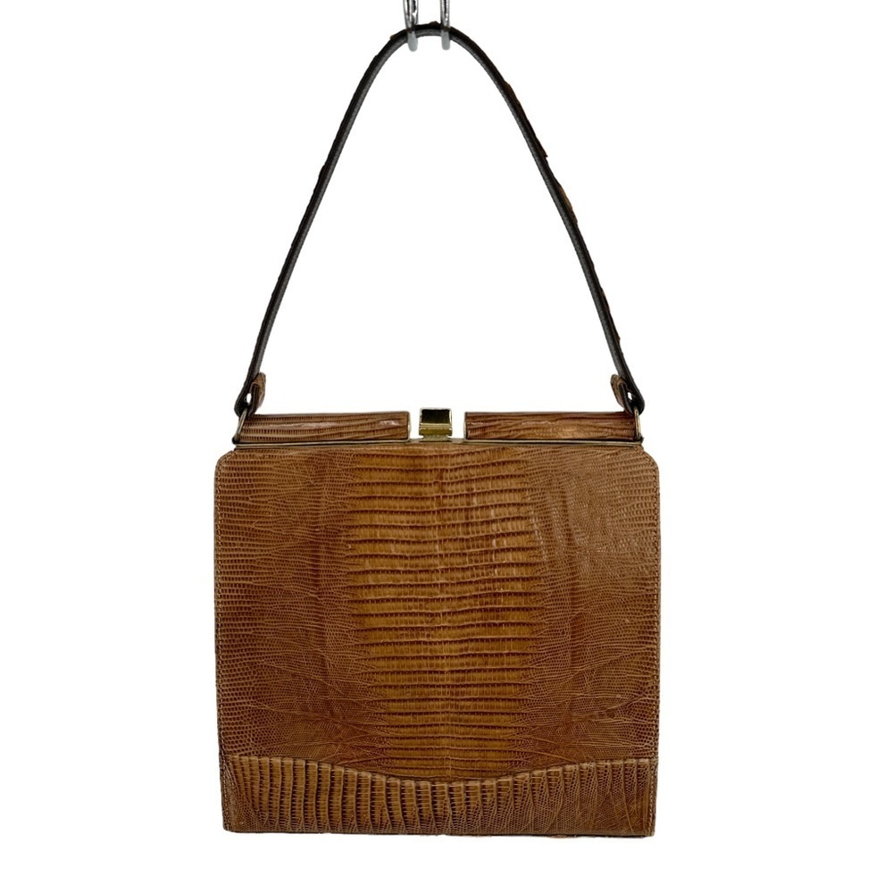 Vintage 1950s 1960s Reptile Skin Top Handle Structured Frame Purse Mad Men Era - Picture 9 of 14
